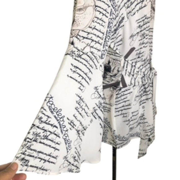 NWT Mischa Cream & Black Bell Sleeve Tie Waist Abstract Floral Tunic Size L - Picture 6 of 9